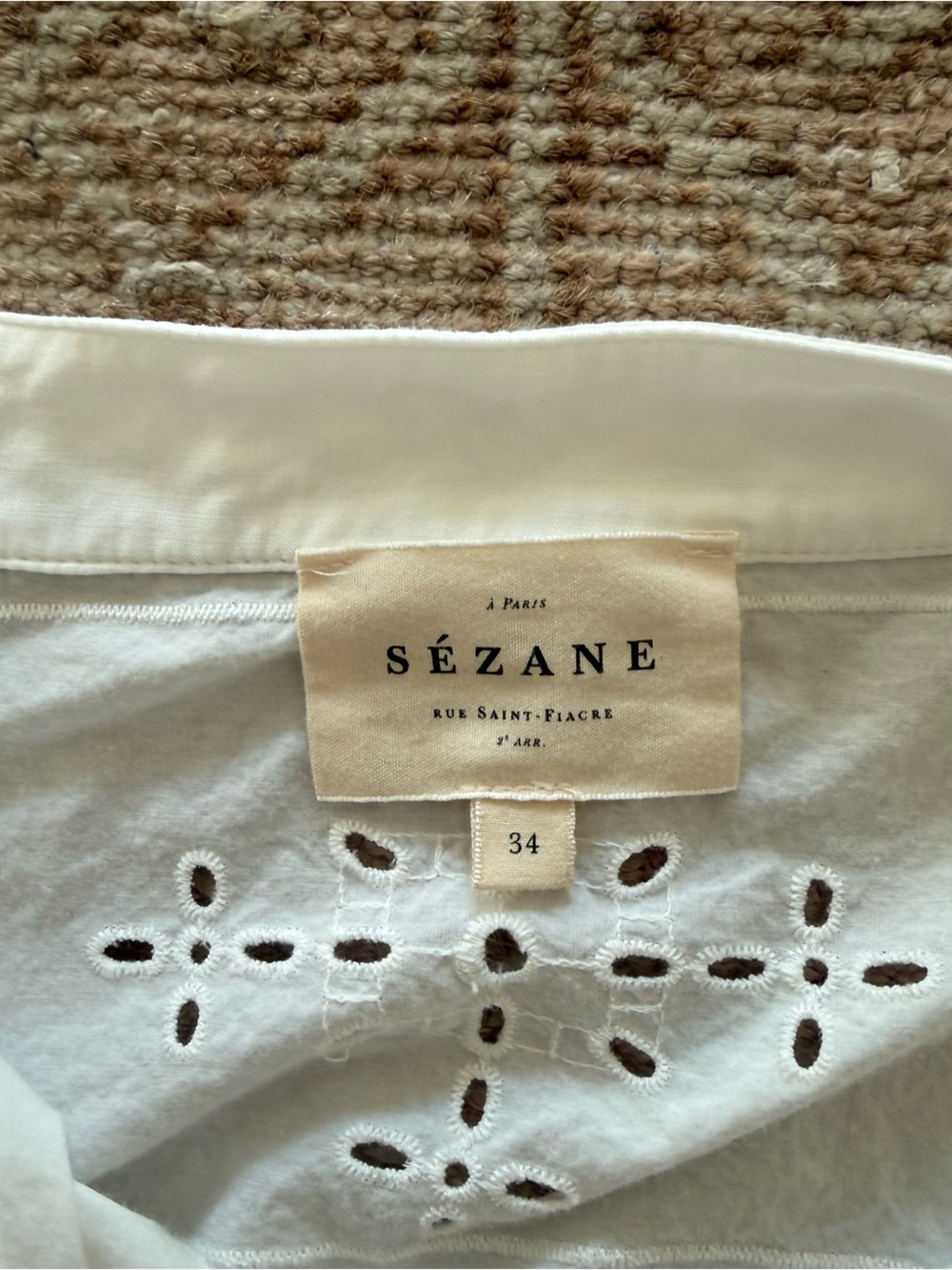 Sezane Lipa Blouse White Eyelet Top Small - Picture 5 of 7